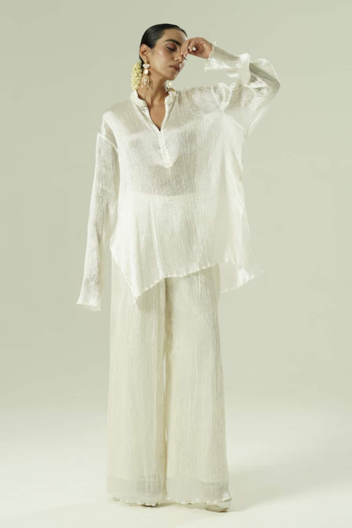 Shwetanga Asymmetric Short Kurta & Pant Set 