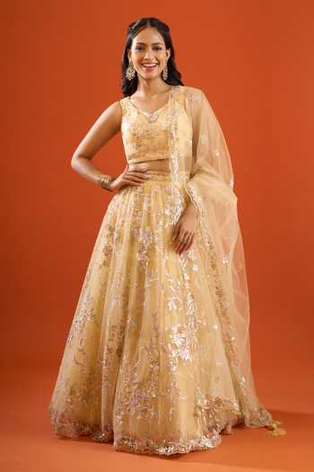 Samyukta Singhania Sequin Floral Embroidered Net Lehenga Set 