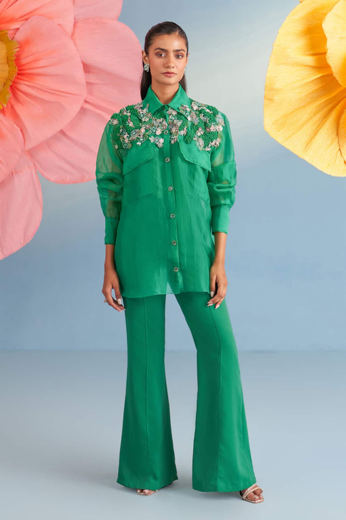 Parul And Preyanka Mia Embroidered Shirt Pant Set 