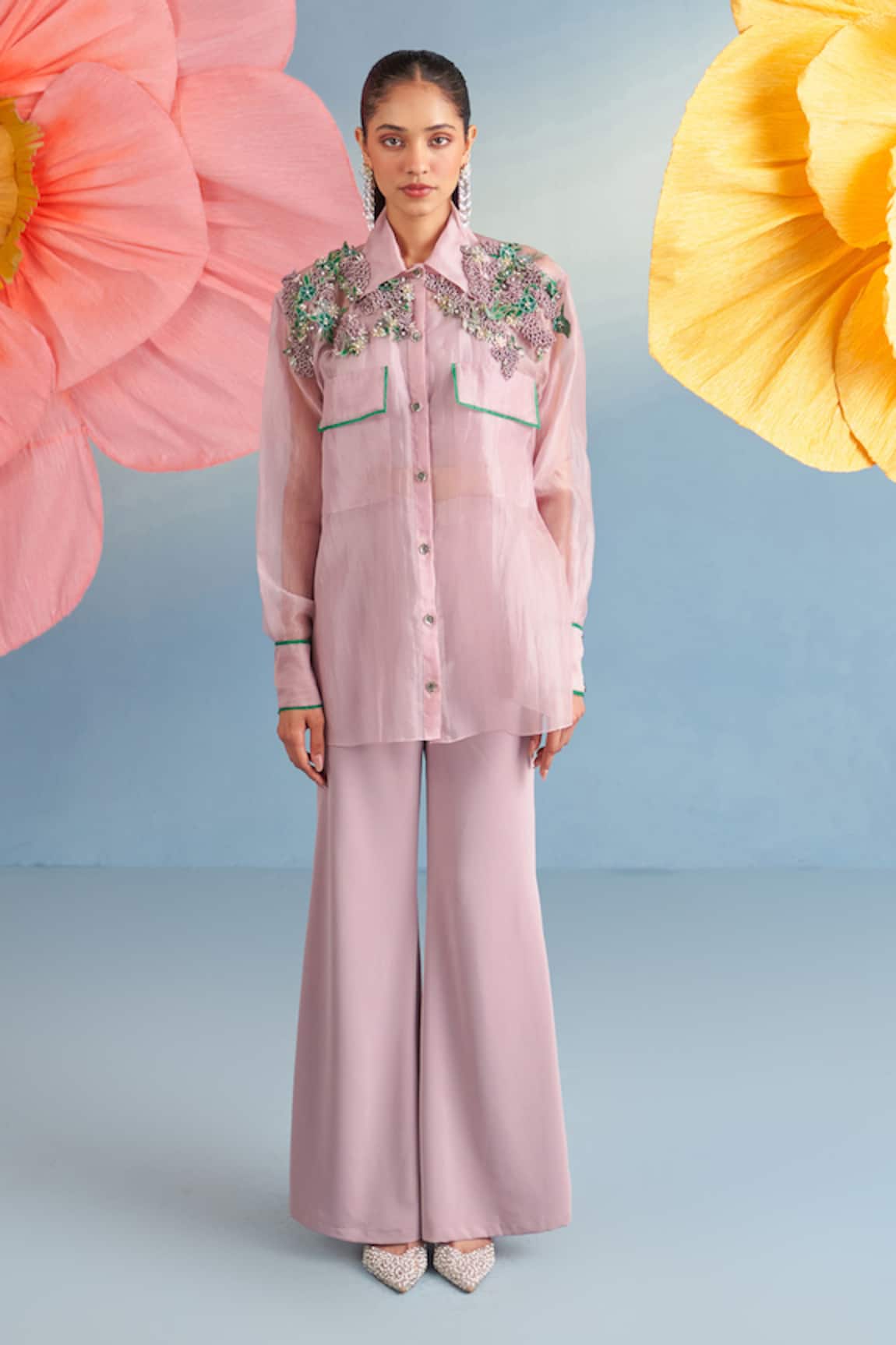 Parul And Preyanka Mia Embroidered Shirt Pant Set 