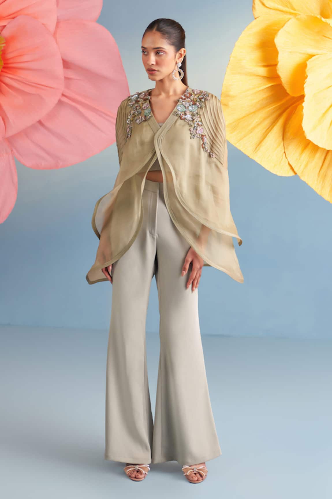 Parul And Preyanka Emma Embroidered Cape Pant Set 