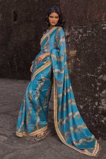 Punit Balana Printed Saree With Sleeveless Blouse 