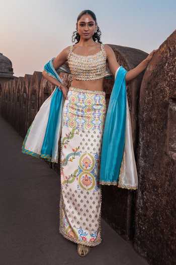 Punit Balana Tiered Loop Crop Top Skirt Set 