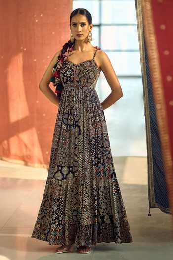 Samyukta Singhania Patchwork Printed Anarkali Palazzo Set 