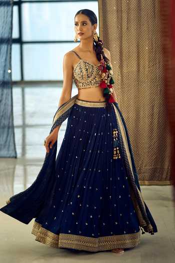 Samyukta Singhania Embroidered Viscose Modal Satin Chinon Lehenga Set with Choli & Dupatta 