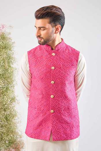 Kasbah Geometrical Embroidered Silk Nehru Jacket