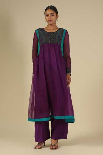LATHA PUTTANNA Block Print Embroidered Kurta Set 