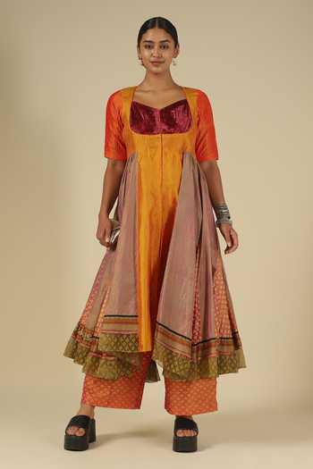 LATHA PUTTANNA Block Print Karnataka Silk Kurta & Pant Set 