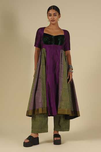 LATHA PUTTANNA Block Print Karnataka Silk Kurta & Pant Set 