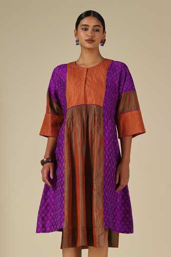 LATHA PUTTANNA Silk Ikat Karnataka Silk Embroidered Dress 
