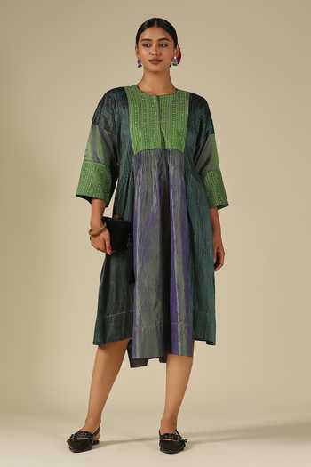 LATHA PUTTANNA Silk Thread Embroidered Dress 