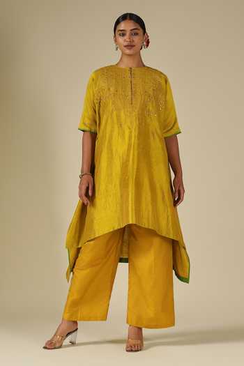 LATHA PUTTANNA Embroidered Raw Silk Kurta & Pant Set 