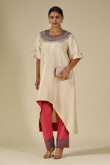 LATHA PUTTANNA Raw Silk Asymmetric Kurta & Pant Set 