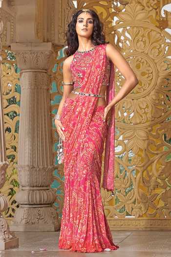 Sajeda A Lehry Ziya Pre-Draped Printed Saree & Blouse Set 