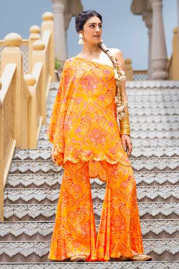 Sajeda A Lehry Haya One Shoulder Top & Sharara Set 