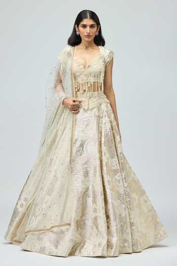 Varun Bahl Pearl Dori Embellished Silk Brocade Lehenga Set 