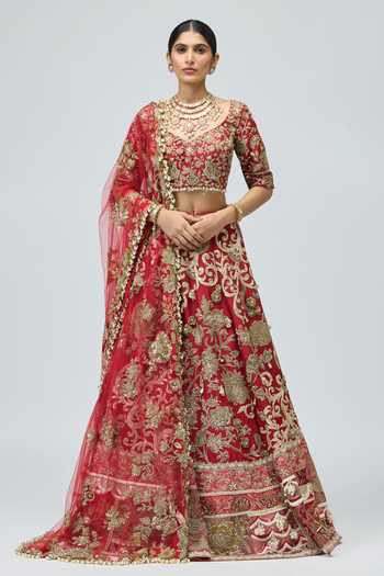 Varun Bahl Raw Silk Embroidered Bridal Lehenga Set 