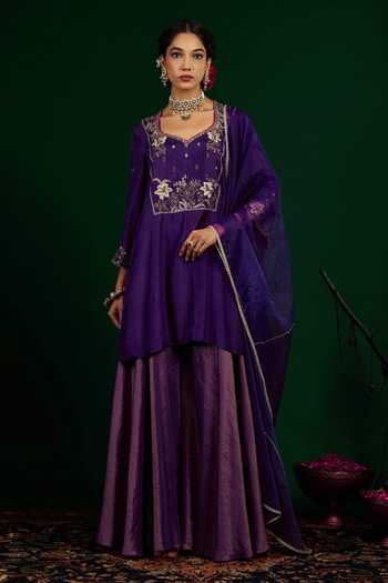 Omana By Ranjana Bothra Misbah Embroidered Kurta and Sharara Set with Dupatta 