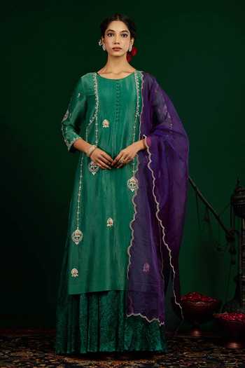 Omana By Ranjana Bothra Chand Embroidered Kurta & Maxi Dress Set 