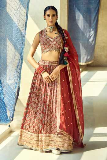 Samyukta Singhania Viscose Modal Satin+Organza Lehenga Set 
