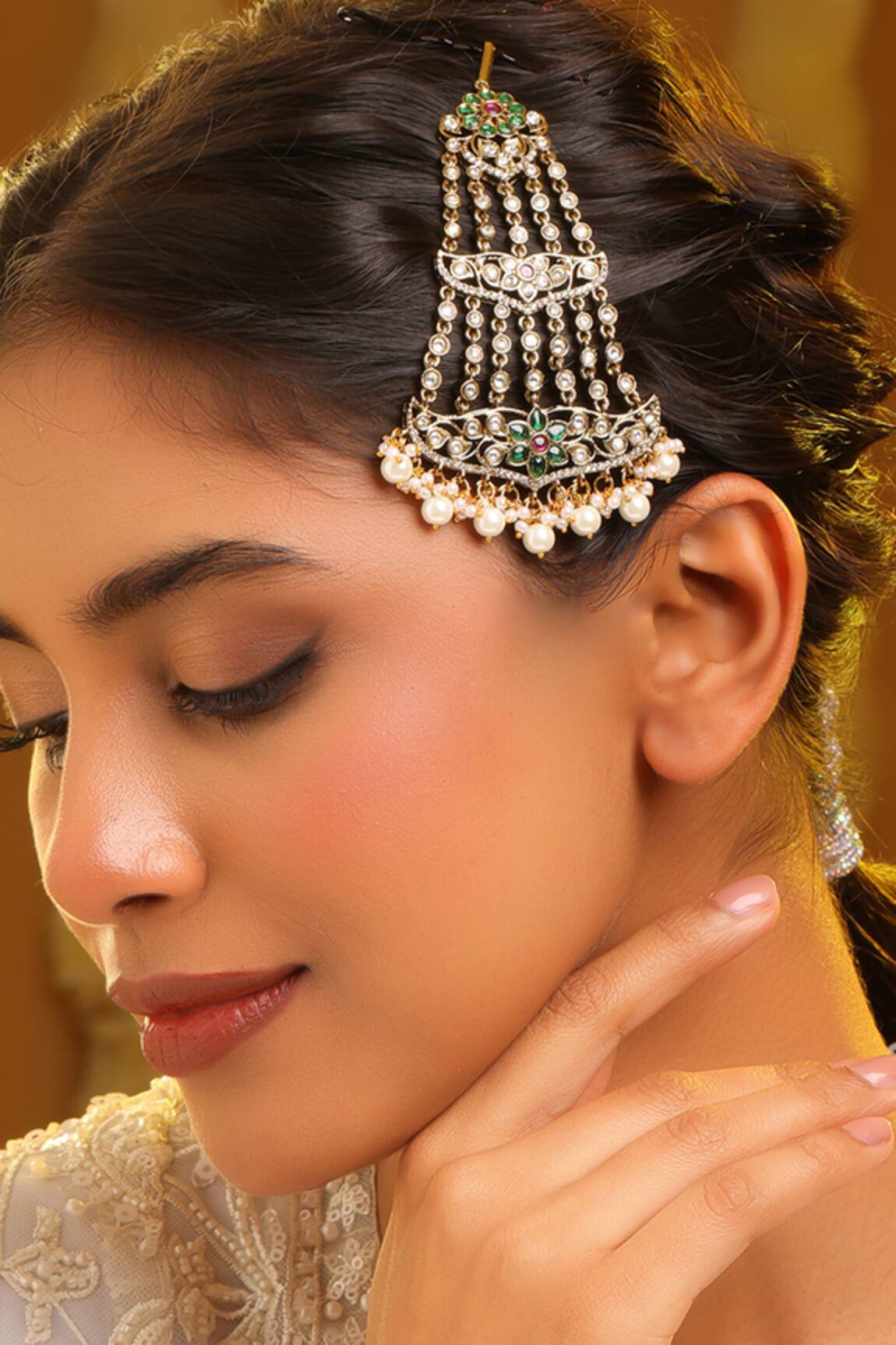 Ruby Raang Kundan Pearl Embellished Passa 