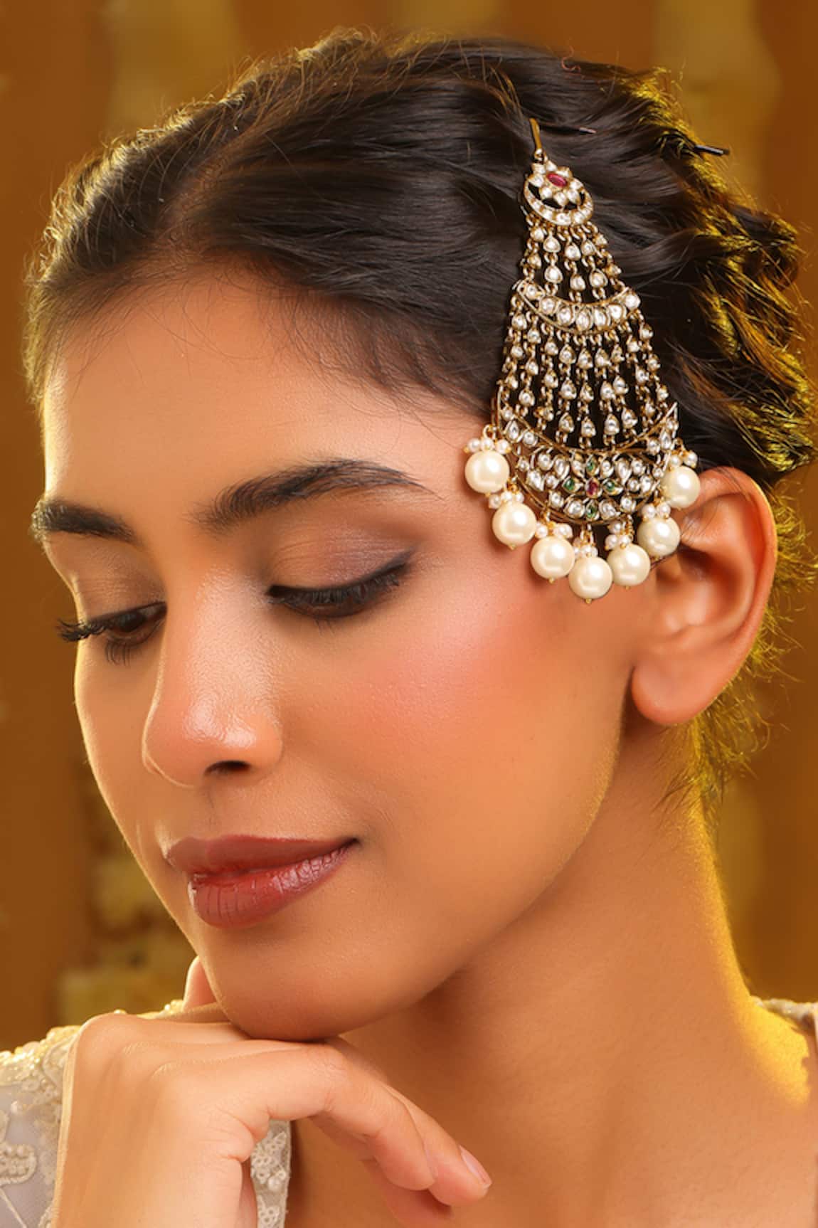Ruby Raang Kundan Embellished Brass Passa 