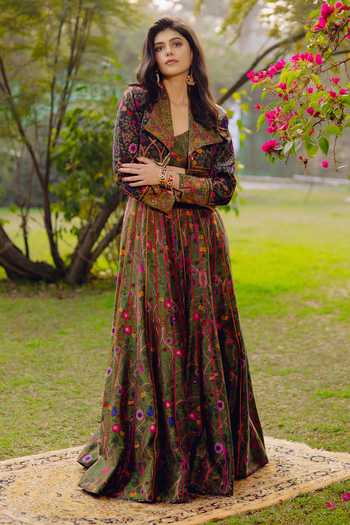 Punit Balana Floral Print Jacket Skirt Set 