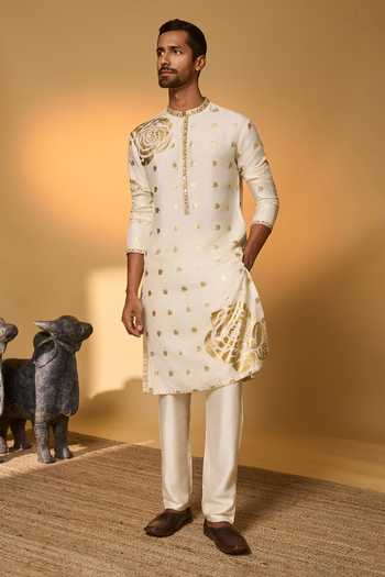 Masaba Rose Blush Print Raw Silk Kurta & Pant Set 