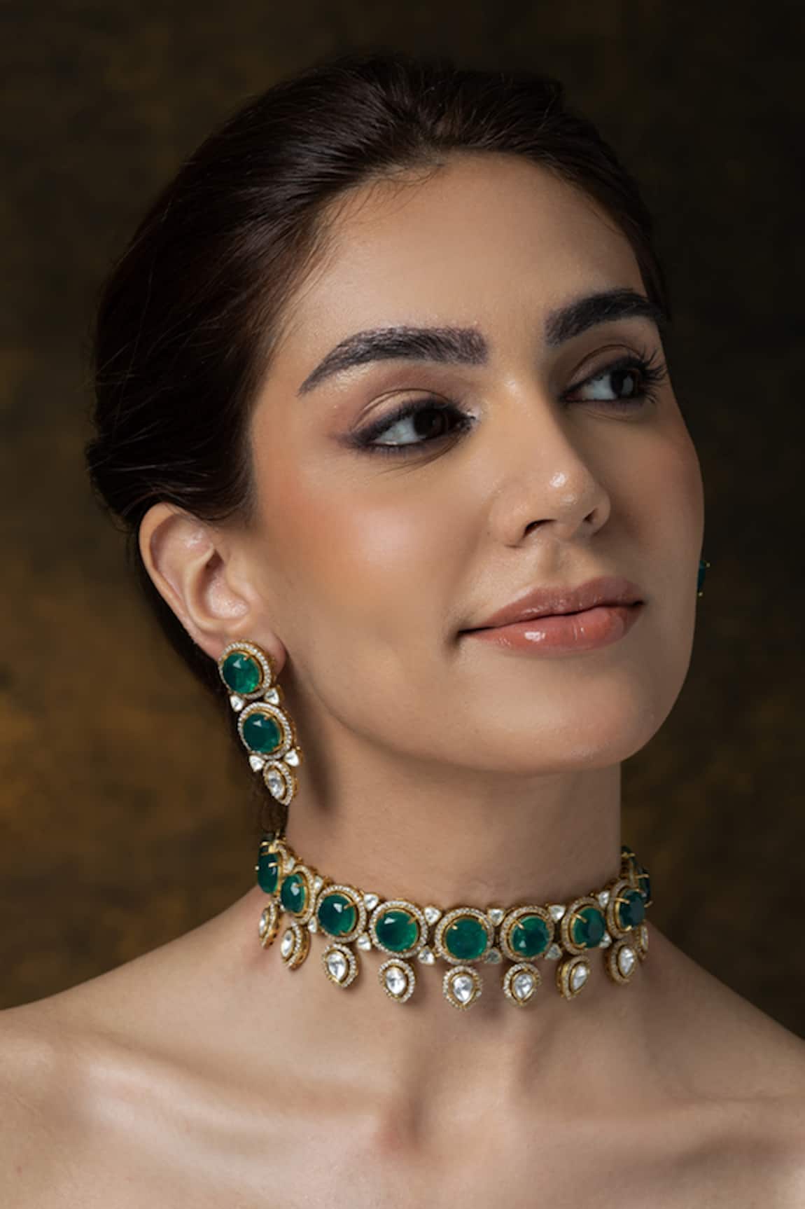 Joules by Radhika Simple Green & Pearl Choker Necklace Set 