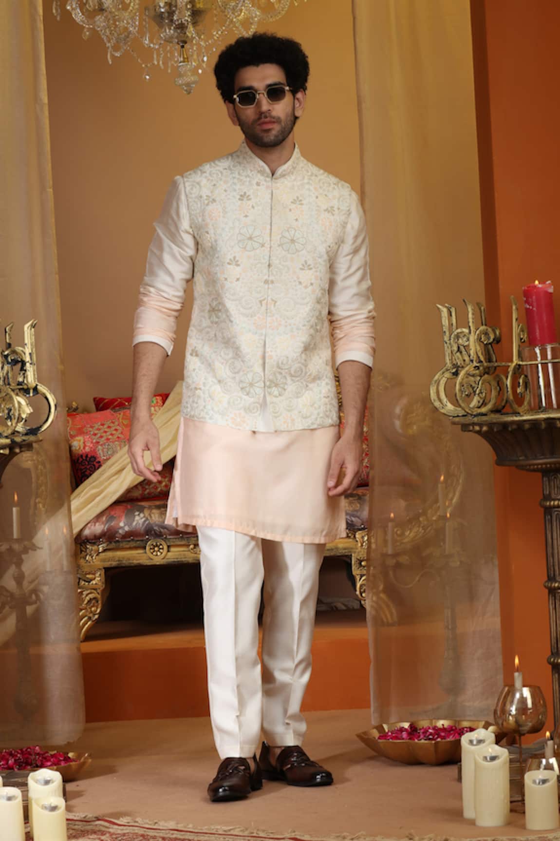 AUGUST by Swati Akash Jhunjhunwala Floral Embroidered Nehru Jacket Set 