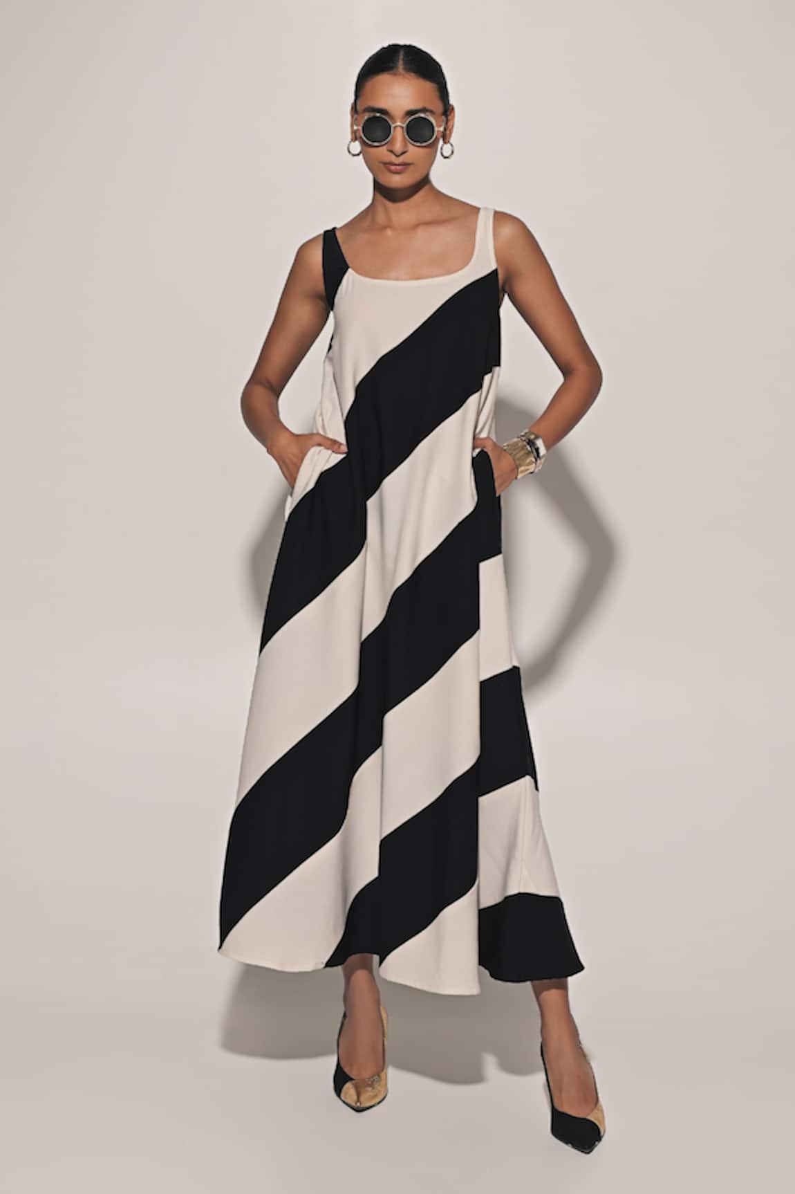 Kriti Bapna Striped Diagonal Maxi Dress 