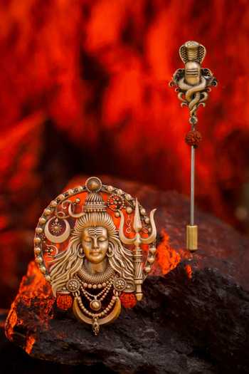 Cosa Nostraa Antique Carved Lapel Pin & Brooch Set - 2 Pcs 