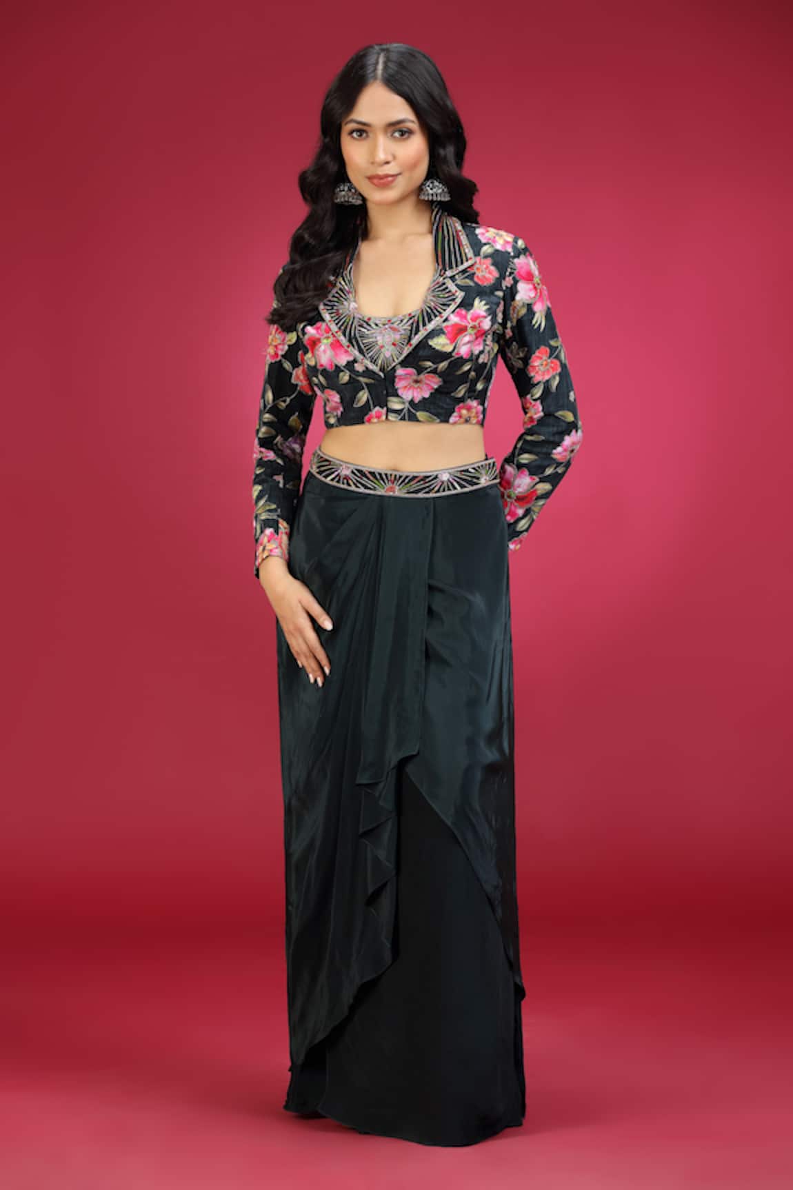 Jhambthreads Floral Pattern Jacket Skirt Set 