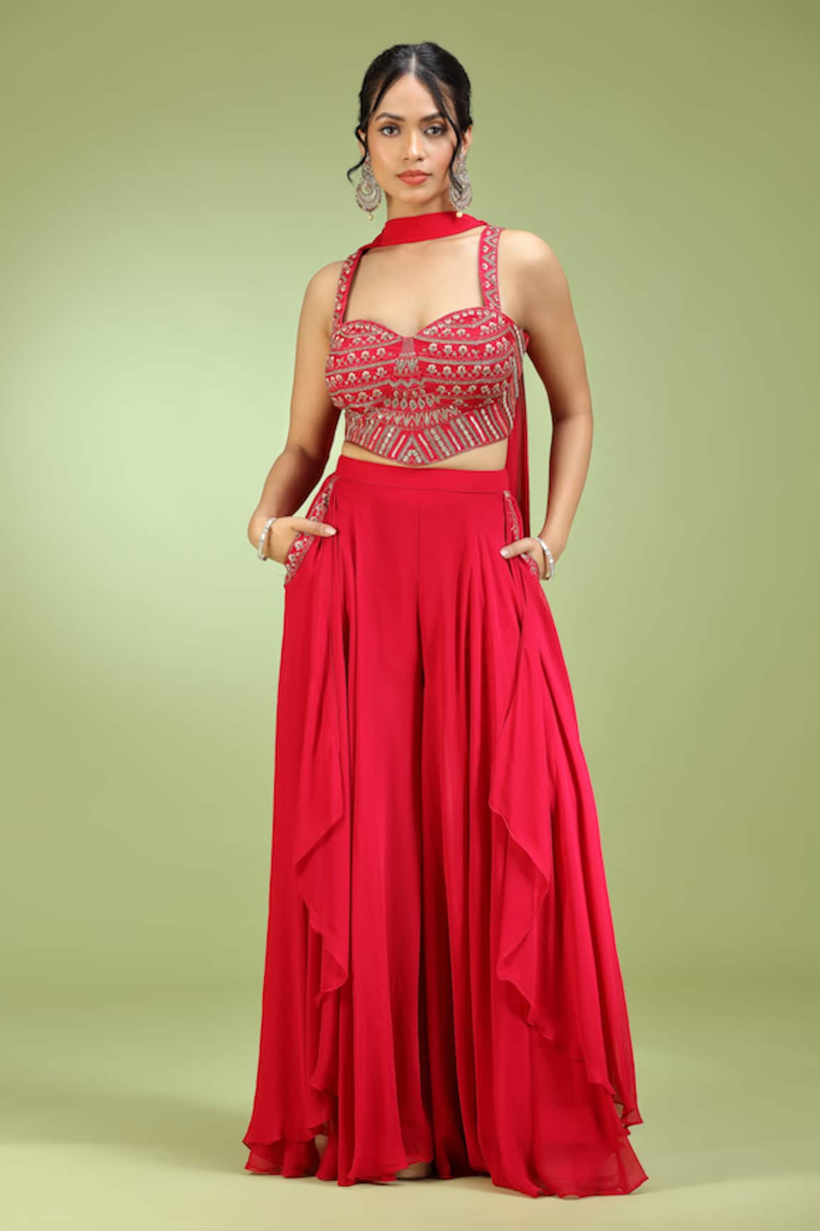 Jhambthreads Embroidered Blouse & Palazzo Set 