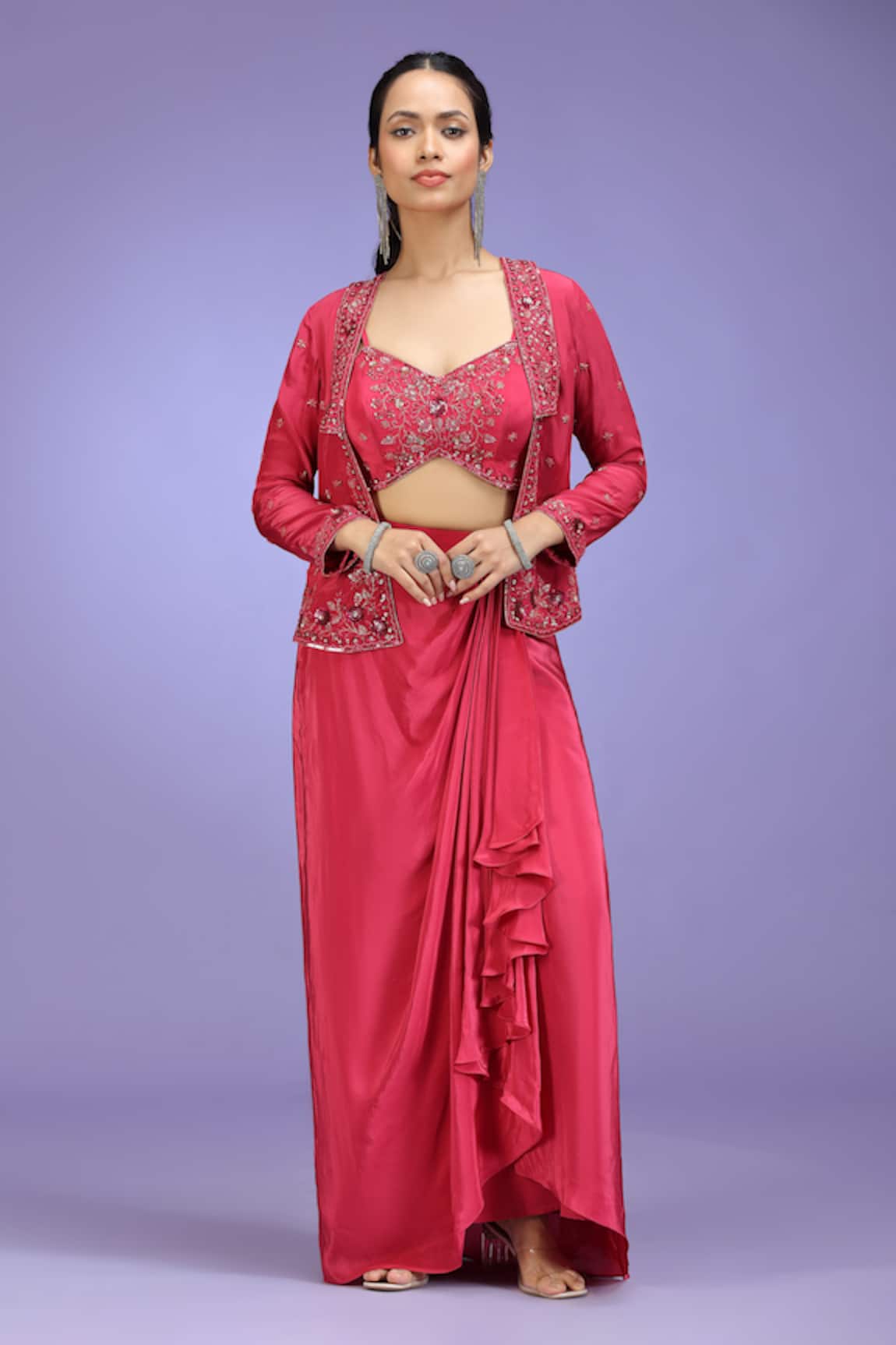 Jhambthreads Embroidered Jacket Draped Skirt Set 