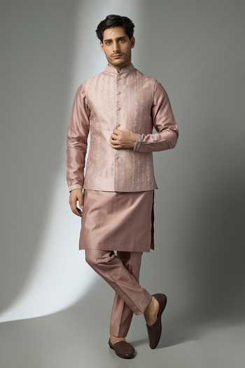 SALIL BHATIA Embellished Silk Chanderi Nehru Jacket & Kurta Set 