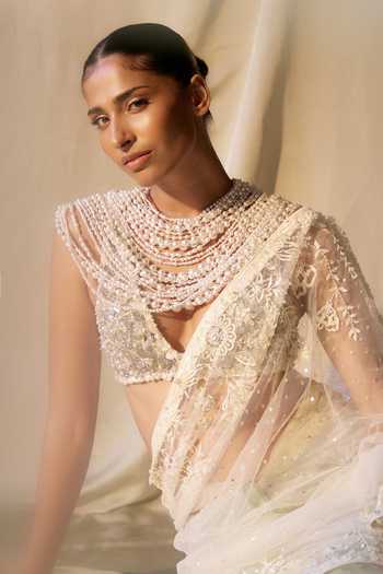 Dilnaz Diamond Grid & Pearl Hand Embroidered Blouse 