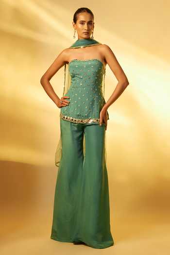 Vana Ethnics Mirror Embellished Top Palazzo Set 