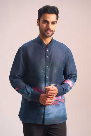 Rohit Bal Lotus Placement Print Shirt 