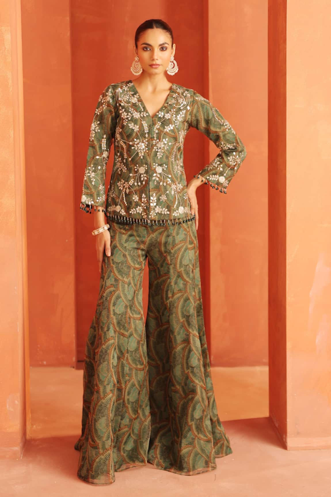 Label Astha Chhabra Embroidered Organza Jacket & Sharara Set 