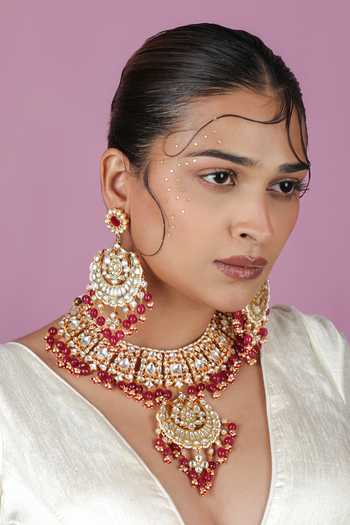 Riana Jewellery Stone Embellished Pendant Necklace Set 