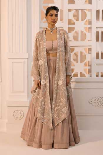 Aneesh Agarwaal Layla Floral Embroidered Cape Set 