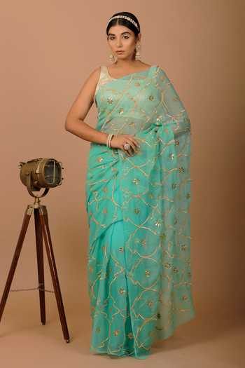 Geroo Jaipur Gota Jaal Chiffon Pre-Draped Saree & Blouse Set 