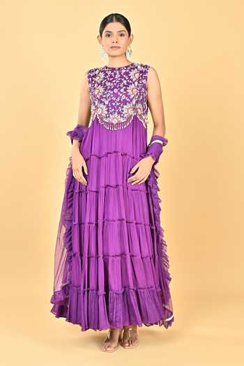 KEITH GOMES Floral Embroidered Anarkali With Dupatta 