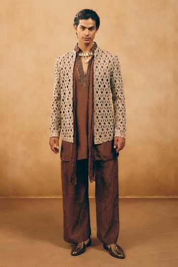 MUKTI AND KAVITH CASA Cutwork Embroidered Jacket & Kurta Set 