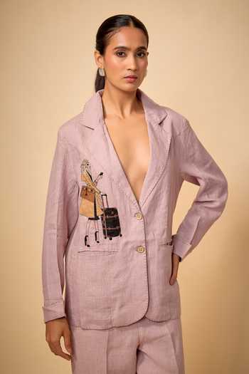 Linen Bloom Travel Placement Embroidered Blazer