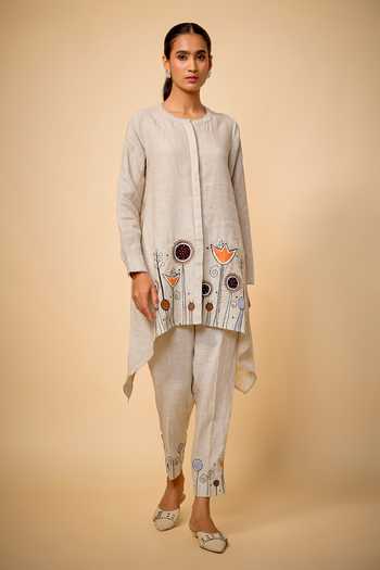 Linen Bloom Floral Embroidered Kurta & Pant Set 