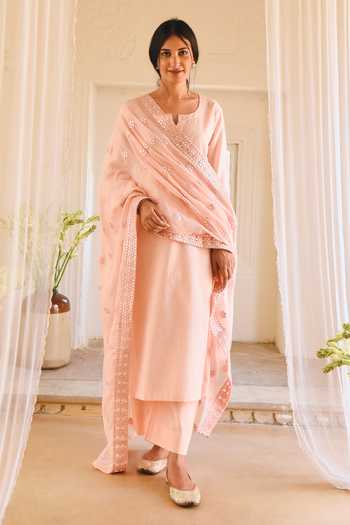 Karaj Jaipur Light Pink Cotton Kurta Set 