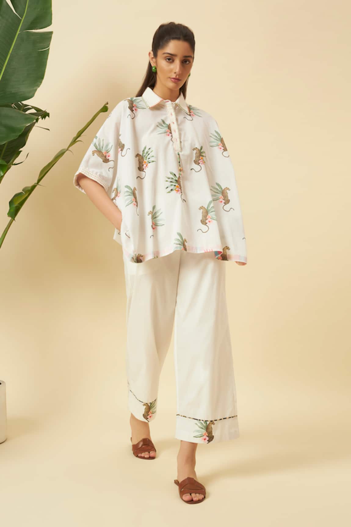 Nikasha Cheetah Print Kaftan Top With Pant 