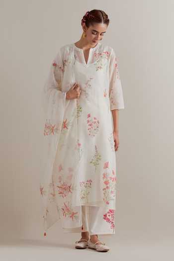 Upavita Floral Printed Cotton Chanderi Kurta Set 
